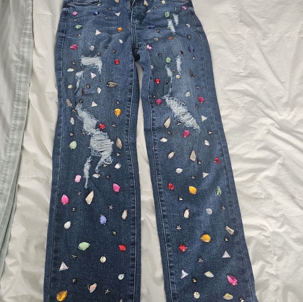 Fashion Nova Colorful Embellished Flare Jeans